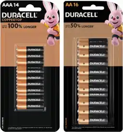 Coles Duracell Coppertop Batteries AA 16 Pack or AAA 14 Pack offer