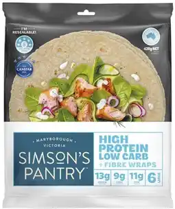 Coles Simson's Pantry Low Carb High Protein Wraps 6 Pack 420g offer