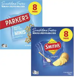 Coles Smith's Crinkle Cut or Parker's Pretzels 8 Pack 152g-200g offer