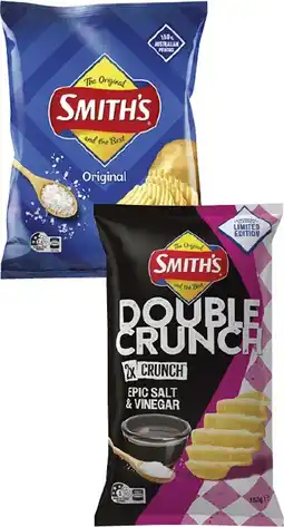 Coles Smith's Crinkle Cut or Double Crunch Potato Chips 150g-170g offer