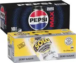 Coles Pepsi or Solo Soft Drink 10x375mL offer