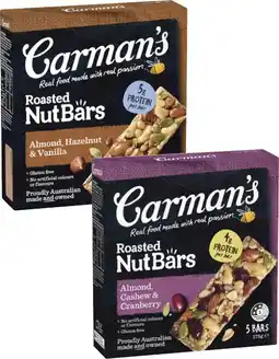 Coles Carman's Nut or Muesli Bars 140g-270g offer