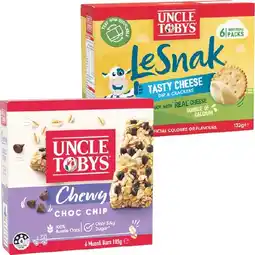 Woolworths Uncle Tobys Muesli Bars 145-185g Pk 5-6, Roll-Ups 94g Pk 6 or Le Snak 132g Pk 6 offer