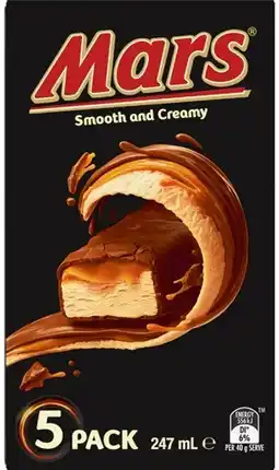 Coles Mars Smooth & Creamy Frozen Dessert Bars 5 Pack 247mL offer