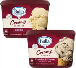 Coles Bulla Creamy Classics Ice Cream Tub 2 Litre offer
