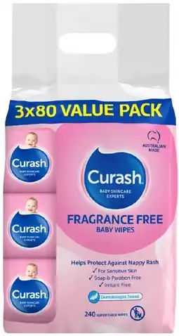 Coles Curash Fragrance Free Sensitive Skin Baby Wipes 240 Pack offer