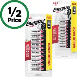 Woolworths Energizer Max Batteries AA or AAA Pk 16 offer