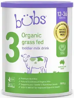 Coles Bubs Organic Grass Fed Toddler Milk Drink Stage 3 800g offer