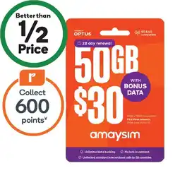 Woolworths amaysim $30 Starter Pack¥ offer