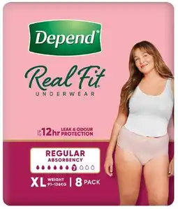 Coles Depend Real Fit Underwear for Women XL 8 Pack offer