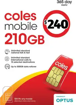Coles Coles Mobile $240 Prepaid SIM offer