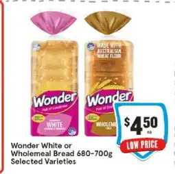 IGA Wonder White or Wholemeal Bread 680-700g Selected Varieties offer