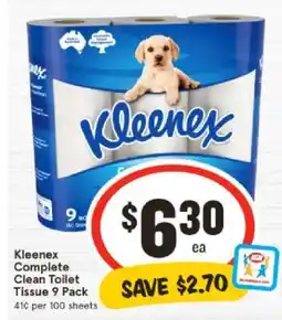 IGA Kleenex Complete Clean Toilet Tissue 9 Pack offer