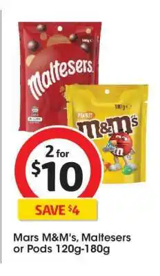 Coles Mars M&M's, Maltesers or Pods 120g-180g offer