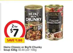 Coles Heinz Classic or Big 'N Chunky Soup 535g offer