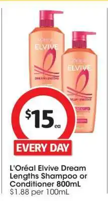 Coles L'Oréal Elvive Dream Lengths Shampoo or Conditioner 800mL offer