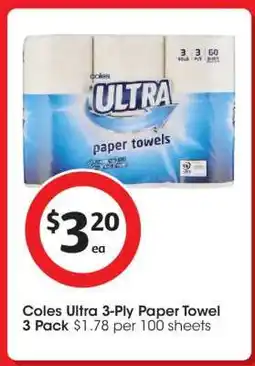 Coles Coles Ultra 3-Ply Paper Towel 3 Pack offer