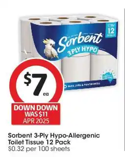 Coles Sorbent 3-Ply Hypo Allergenic Toilet Tissue 12 Pack offer