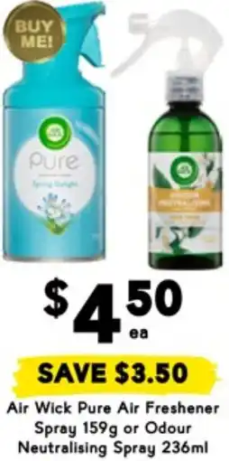 Drakes Air Wick Pure Air Freshener Spray or Odour Neutralising Spray offer
