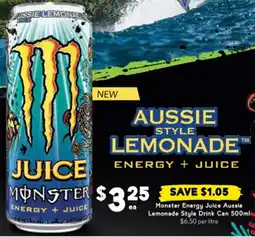 Drakes Monster Energy Juice Aussie Lemonade Style Drink Can offer