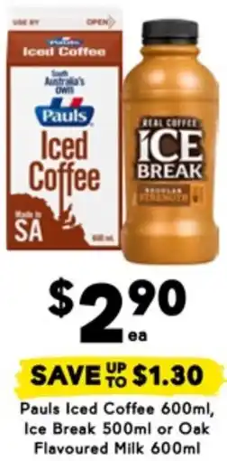 Drakes Pauls Iced Coffee, Ice Break or Oak Flavoured Milk offer
