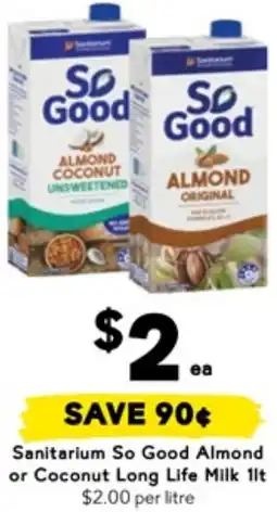 Drakes Sanitarium So Good Almond or Coconut Long Life Milk offer