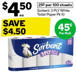 Woolworths Sorbent 3 PLY White Toilet Paper offer