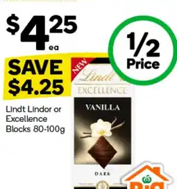 Woolworths Lindt Lindor or Excellence Blocks offer