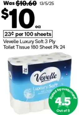 Woolworths Vevelle Luxury Soft 3 Ply Toilet Tissue offer
