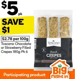 Woolworths Toscano Chocolate or Strawberry Filled Crepes offer