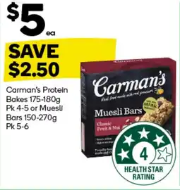 Woolworths Carman's protein bakes or muesli bars offer