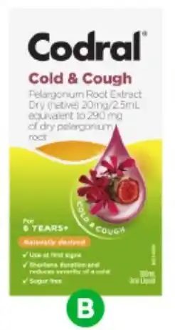 Woolworths Codral cold & cough liquid pelargonium root offer