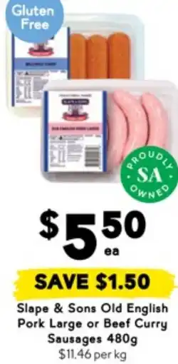 Drakes Slape & Sons Old English Pork Large or Beef Curry Sausages offer