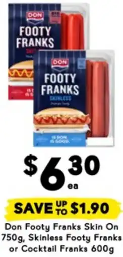 Drakes Don Footy Franks Skin On, Skinless Footy Franks or Cocktail Franks offer