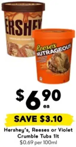 Drakes Hershey's, Reeses or Violet Crumble Tubs offer