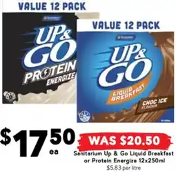 Drakes Sanitarium Up & Go Liquid Breakfast or Protein Energize offer