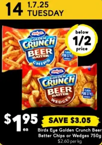 Drakes Birds Eye Golden Crunch Beer Batter Chips or Wedges offer