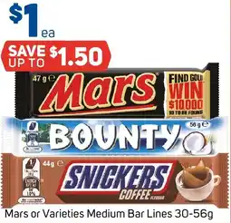 Foodland Mars or Varieties Medium Bar Lines offer