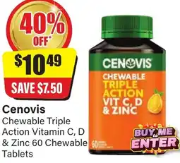 Chemist Discount Centre Cenovis Chewable Triple Action Vitamin C, D & Zinc offer