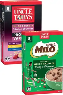 IGA Uncle Tobys Rolled Oats Quick Sachets 8‑10 Pack Selected Varieties offer