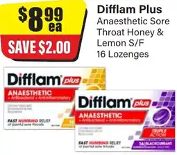 Chemist Discount Centre Difflam Plus Anaesthetic Sore Throat Honey & Lemon offer