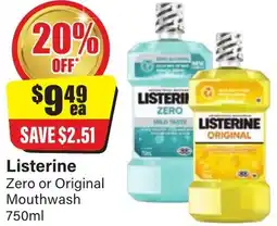 Chemist Discount Centre Listerine Zero or Original Mouthwash offer
