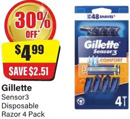 Chemist Discount Centre Gillette Sensor3 Disposable Razor offer