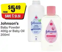 Chemist Discount Centre Johnson's Baby Powder or Baby Oil offer
