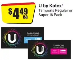 Chemist Discount Centre U by Kotex¹ Tampons Regular or Super offer