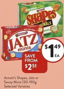 Foodworks Arnott's Shapes, Jatz or Savoy Minis offer