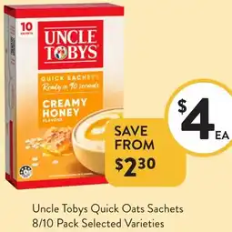 Foodworks Uncle Tobys Quick Oats Sachets offer
