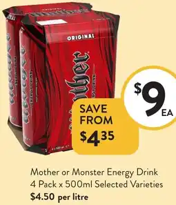Foodworks Mother or Monster Energy Drink offer