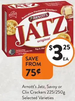 Foodworks Arnott's Jatz, Savoy or Clix Crackers offer