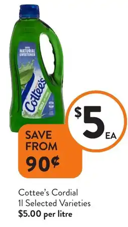 Foodworks Cottee's Cordial Selected Varieties offer